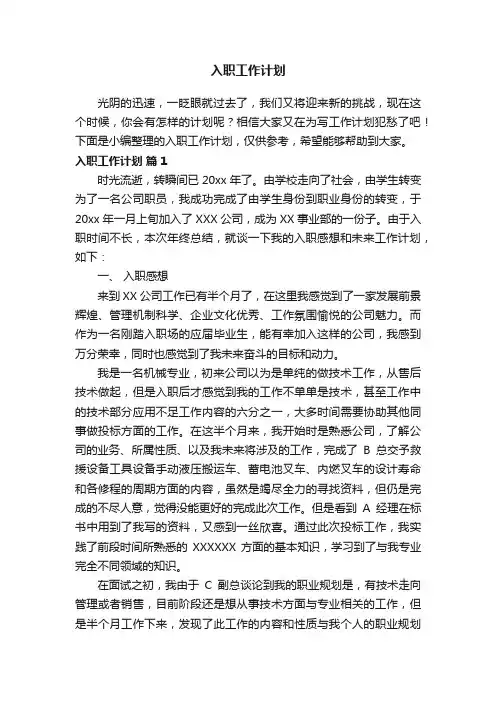 入职工作计划（精选8篇）