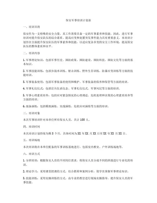 保安军事培训计划表