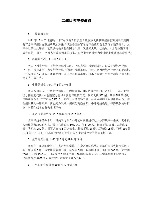 二战日美主要战役