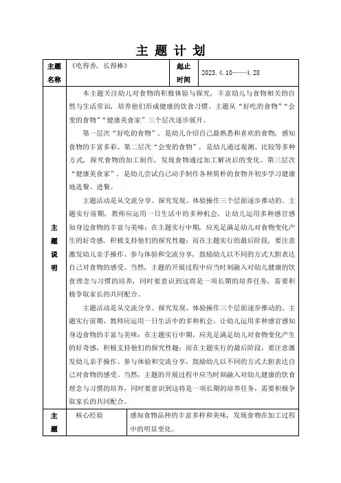 吃得香长得棒主题计划表