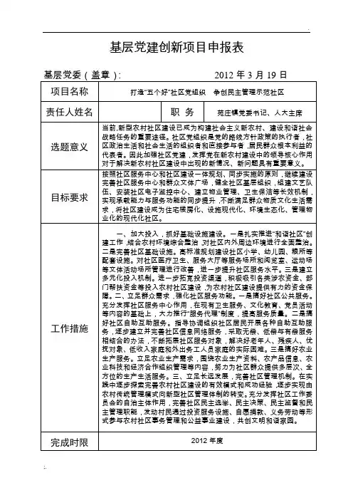基层党建创新项目申报表