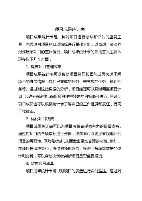 项目成果统计表