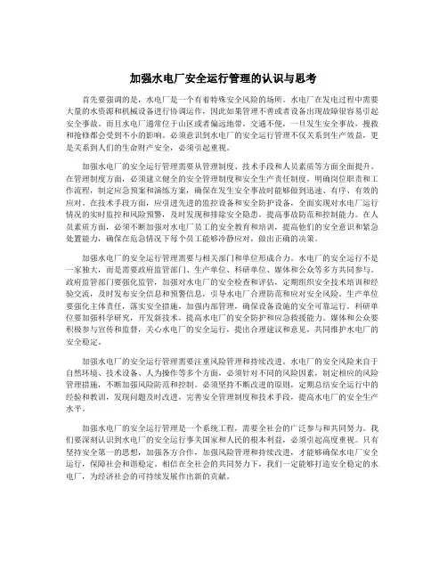 加强水电厂安全运行管理的认识与思考