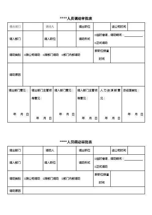 公司员工人员调动审批表