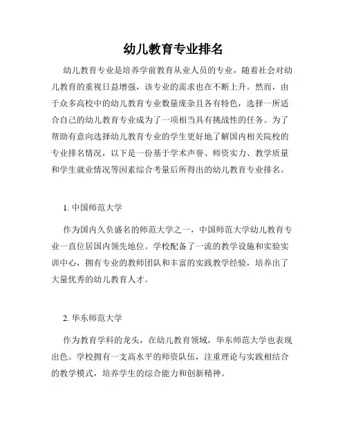 幼儿教育专业排名