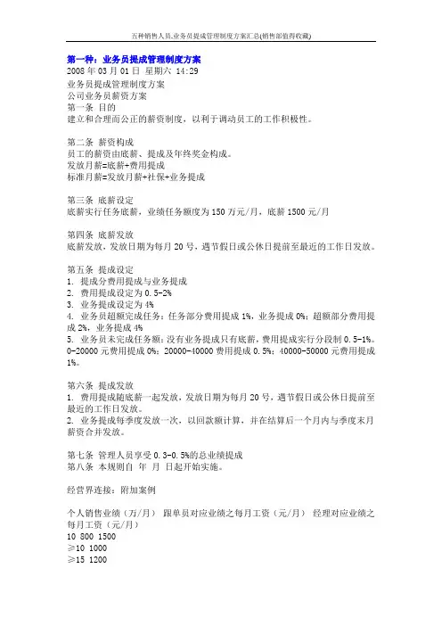 五种销售人员,业务员提成管理制度方案汇总(销售部值得收藏)