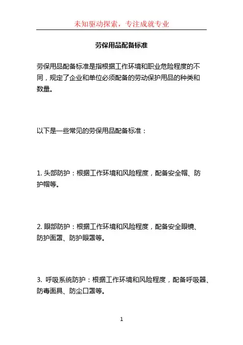 劳保用品配备标准 (2)