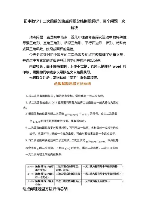初中数学丨二次函数的动点问题总结例题解析，两个问题一次解决