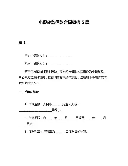 小额贷款借款合同模板5篇