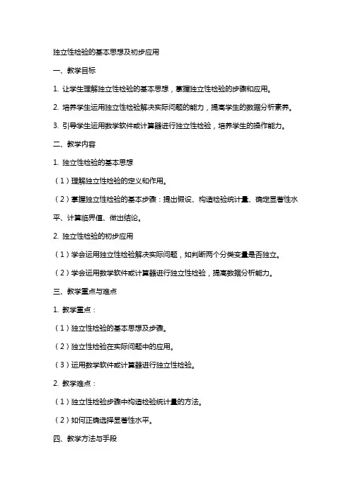 独立性检验的基本思想及初步应用教案