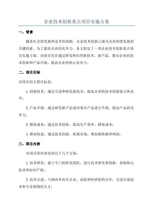 企业技术创新重点项目实施方案