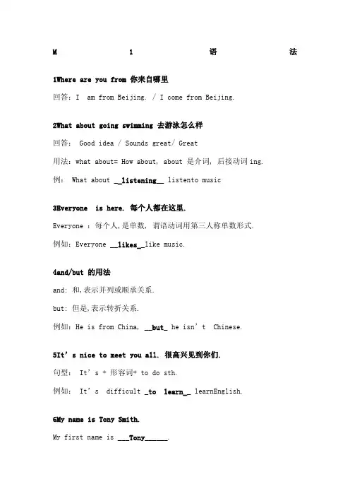 外研版英语七年级上册语法总结