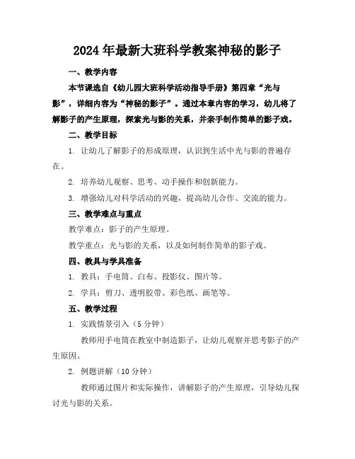 2024年最新大班科学教案神秘的影子