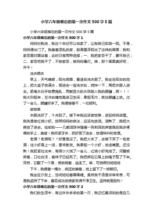 小学六年级难忘的第一次作文500字5篇