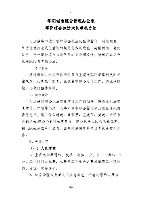 城管综合执法大队考核办法