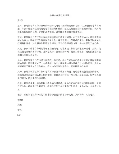 自查自纠整改承诺函