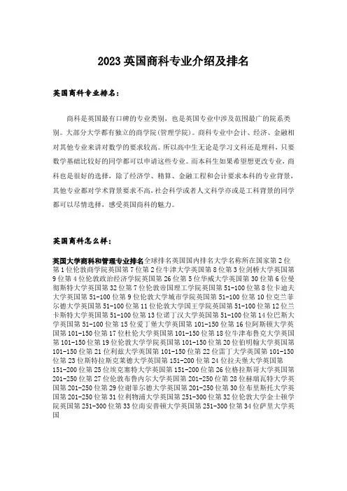 2023大学_英国商科专业介绍及排名