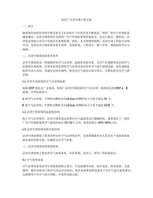 制药厂洁净空调工程方案
