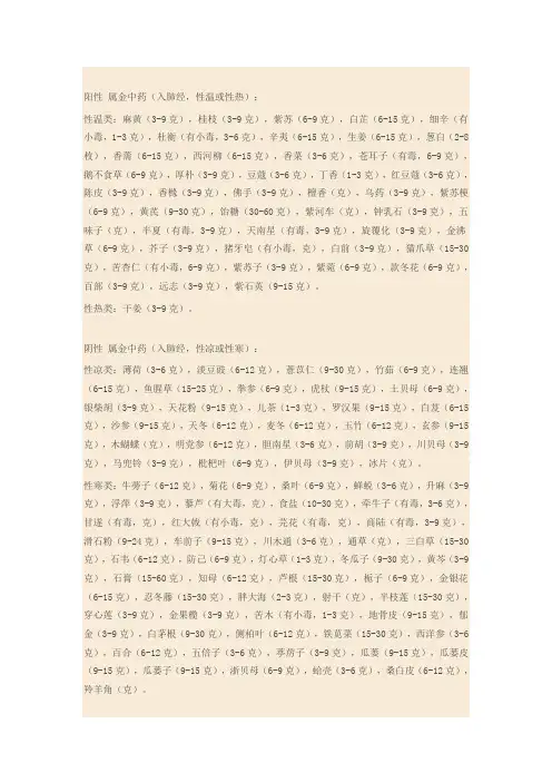 中药的阴阳五行属性分类