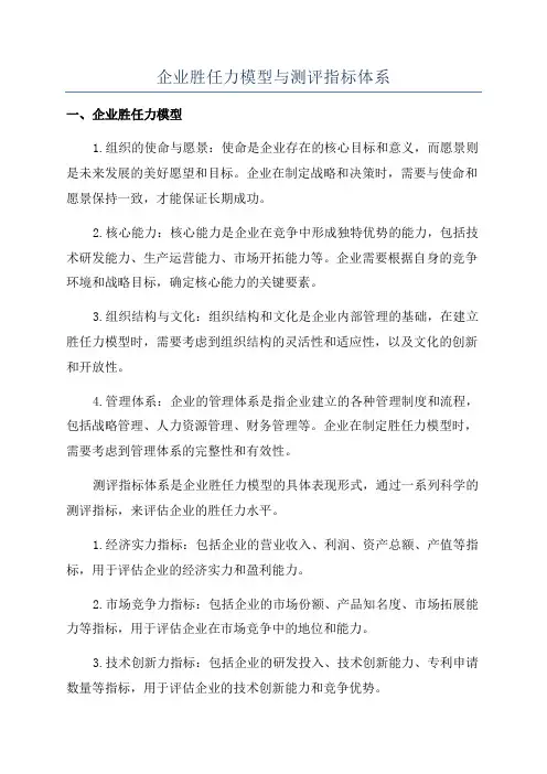 企业胜任力模型与测评指标体系