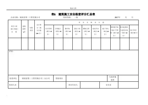 建筑施工安全检查标准评分表(全套)
