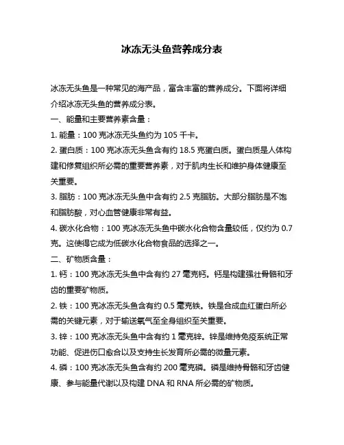 冰冻无头鱼营养成分表