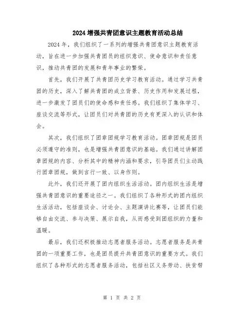 2024增强共青团意识主题教育活动总结
