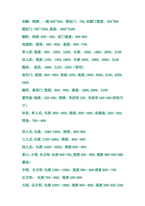 室内设计常用标准尺寸