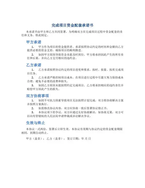 完成项目资金配套承诺书