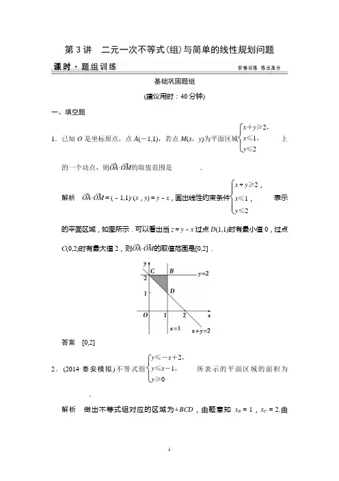 2015高考数学一轮题组训练：7-3二元一次不等式(组)与简单的线性规划问题