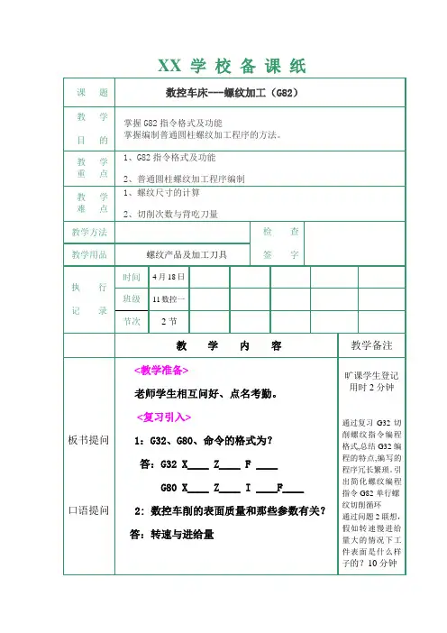螺纹切削循指令G82