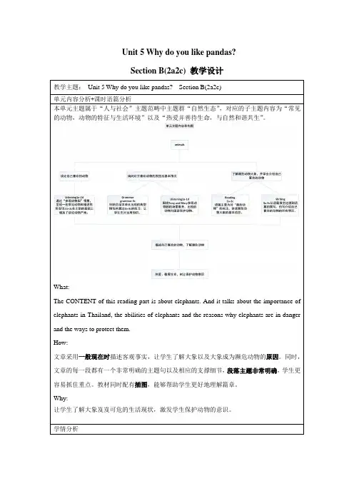 Unit5Whydoyoulikepandas_SectionB(2a-2c)教学设计人教版七年级英