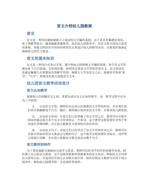 盲文介绍幼儿园教案