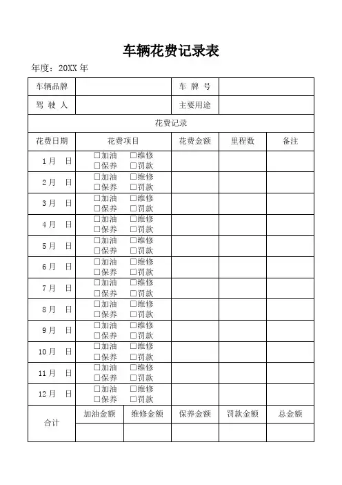 公务车辆花费记录表