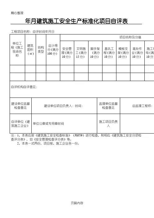 项目月度自评表格模板(总表格模板+19项分表格模板)