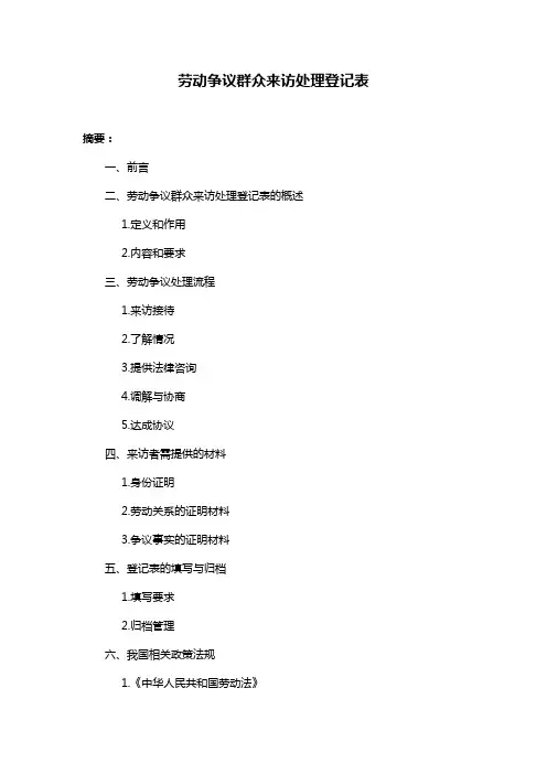 劳动争议群众来访处理登记表