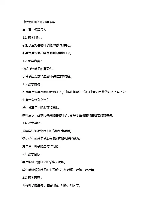 《植物的叶》的科学教案