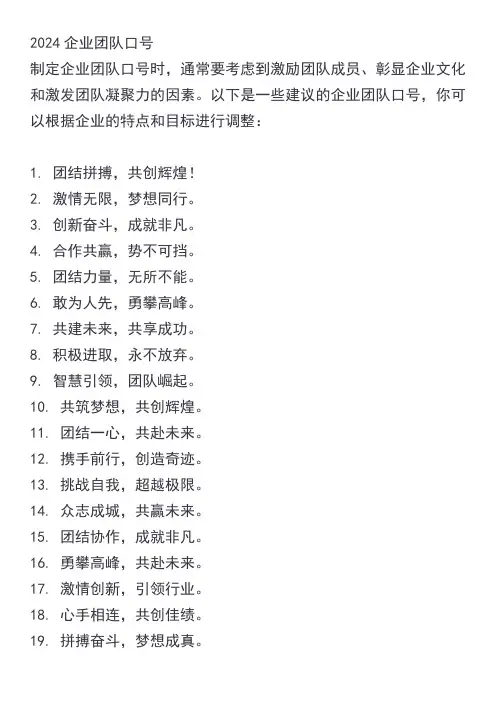 2024企业团队口号