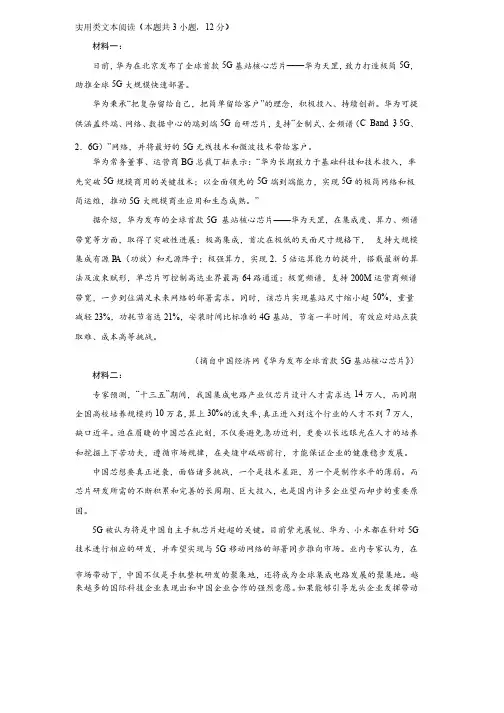 实用类文本阅读：“中国芯”（有答案）
