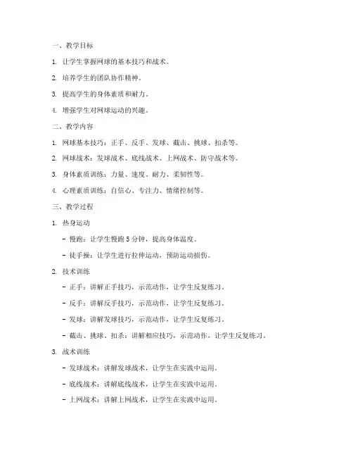 网球教练训练教案模板范文