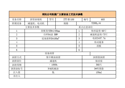 洗煤厂设备工艺技术参数