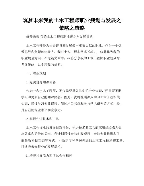 筑梦未来我的土木工程师职业规划与发展之策略之策略