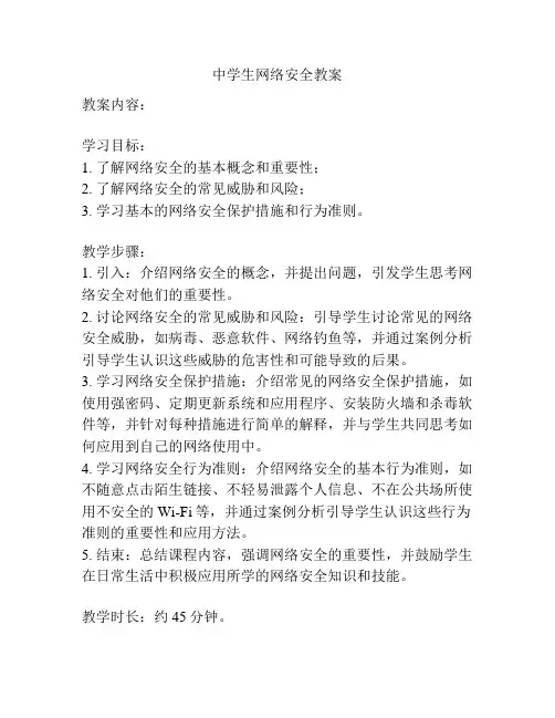 中学生网络安全教案