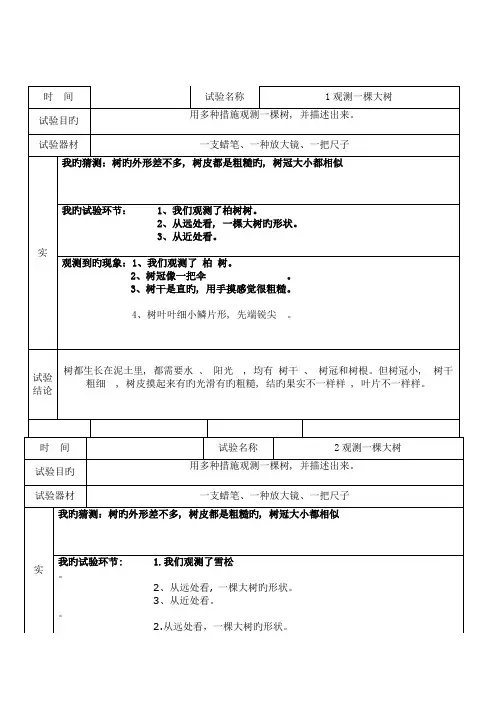2023年教科版三年级上册科学实验报告单5