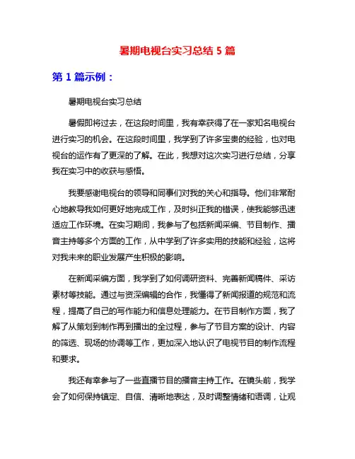 暑期电视台实习总结5篇