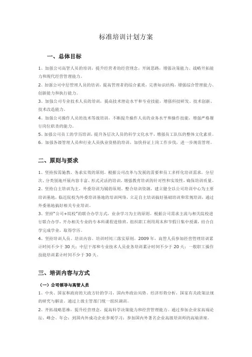 2016年标准培训计划方案