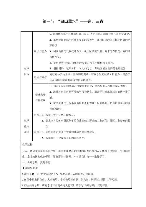 教学设计8：6.2“白山黑水”——东北三省