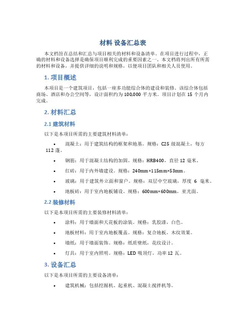 材料 设备汇总表