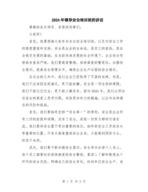 2024年领导安全培训班的讲话