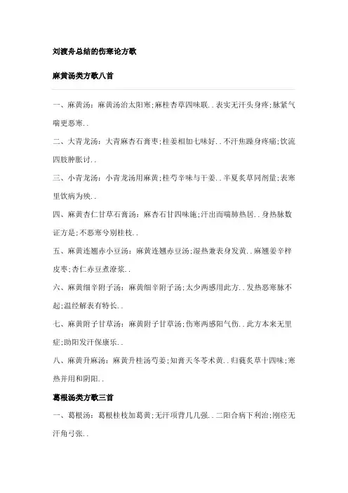 总结的伤寒论方歌